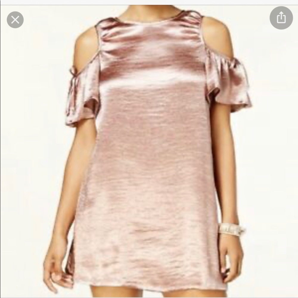 Bebop Cold Shoulder rose gold satin dress